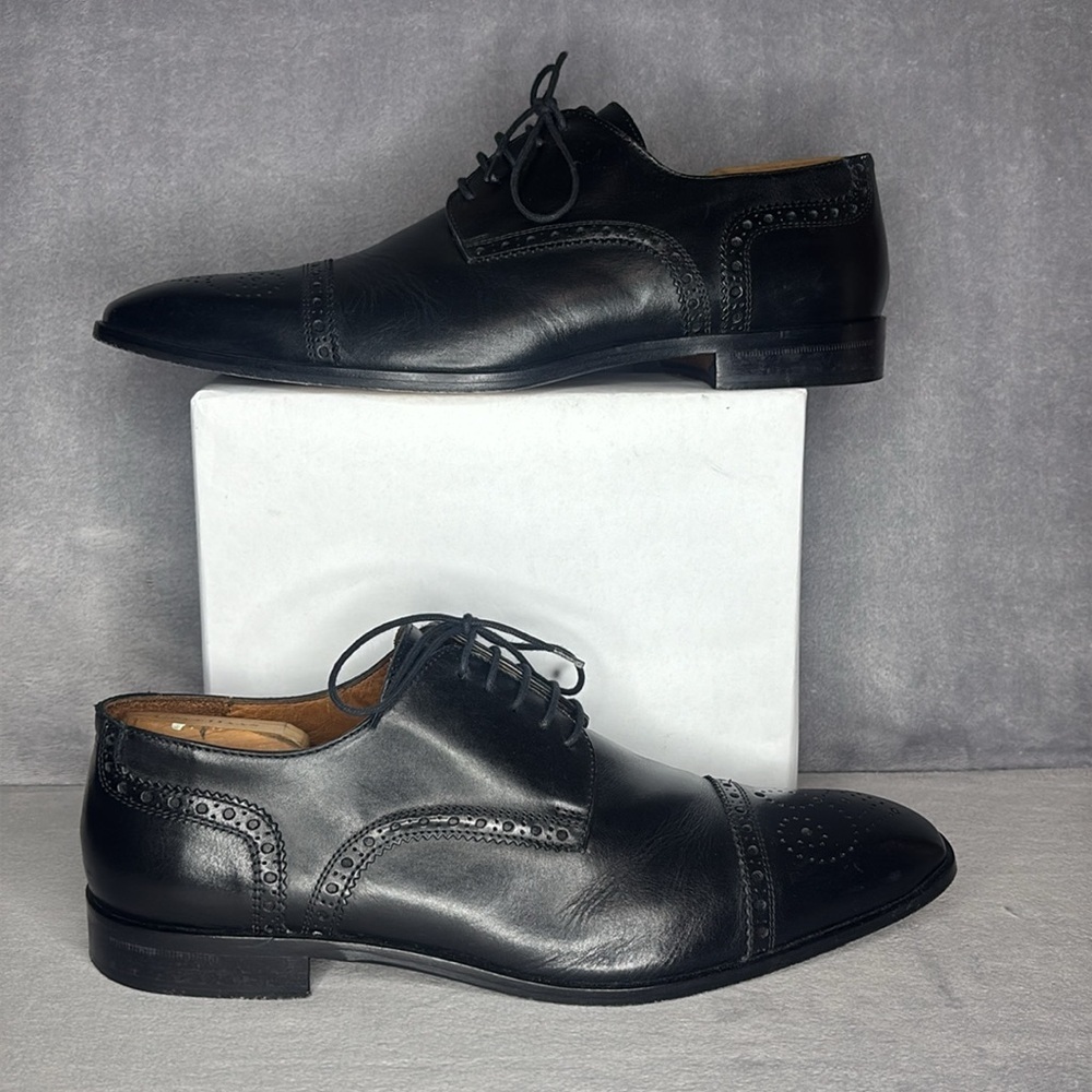 Massimo Matteo Italian Leather Cap Toe Oxfords Black Sz 13